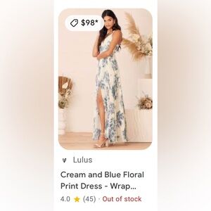 Beautiful V Neck Wrap Cream and Blue Floral Flowy Dress XS Lulu’s